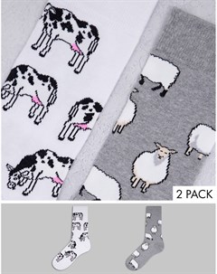 Набор из 2 пар носков до щиколотки с дизайном в виде овец и коров Asos design