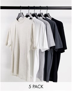 Набор из 5 футболок классического кроя серого цвета River island