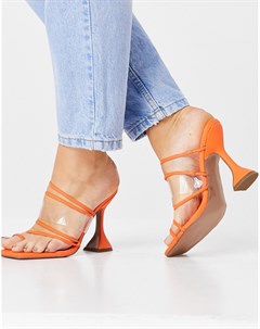 Оранжевые босоножки на каблуке с ремешками и перемычкой между пальцами Asos design