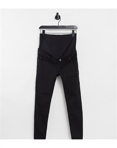 Черные зауженные джинсы с накладкой поверх животика Jamie Topshop maternity