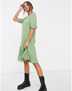 Зеленое плиссированное платье миди с оборкой Paris Jdy