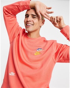 Коралловый флисовый свитшот с круглым вырезом и разноцветным логотипом Essential Nike