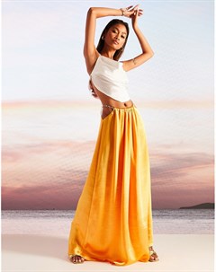 Атласная золотистая юбка мидакси с цепочками Asos design