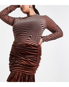 Бархатная мини юбка шоколадного цвета со сборками от комплекта Collective the label curve