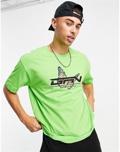 Зеленая oversized футболка с принтом бабочки Good for nothing