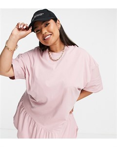 Розовое платье футболка в стиле oversized с оборкой по нижнему краю Curve Asos design