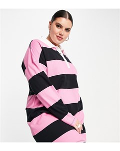 Платье рубашка мини в полоску черного и розового цвета с длинными рукавами и воротником ASOS DESIGN  Asos curve