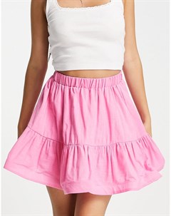Розовая расклешенная мини юбка с оборкой x Lorna Luxe In the style