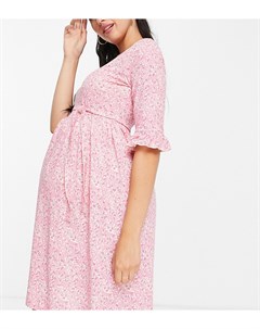Розовое платье мини с поясом и мелким цветочным принтом Mamalicious Maternity