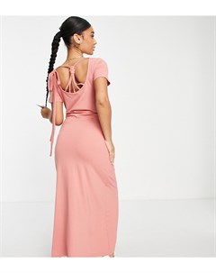 Розовое трикотажное платье макси с отделкой на спине Mamalicious Maternity