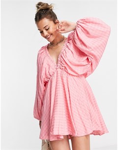 Розовое платье мини с очень пышными рукавами и вырезом x Lorna Luxe In the style