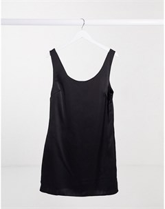 Черное атласное платье мини c овальным вырезом Unique21