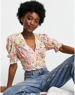 Чайная блузка с короткими рукавами и ярким цветочным принтом Asos design