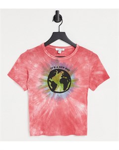 Розовая футболка с эффектом тай дай и принтом Wonderful World Topshop petite