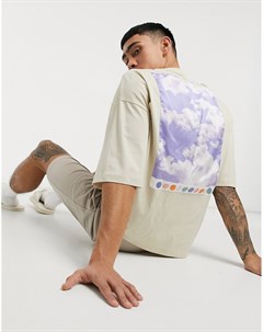 Бежевая oversized футболка с атласной отделкой на спине Asos design