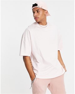 Розовая oversized футболка с высокой горловиной Topman