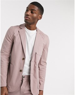 Мягкий хлопковый пиджак узкого кроя с квадратными карманами розового цвета от комплекта Asos design