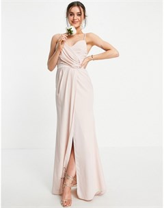 Нежно розовое платье макси на бретельках с драпировкой и запахом Bridesmaid Asos design