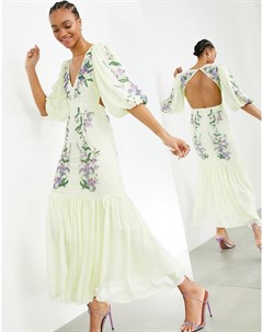 Ярусное платье макси лимонного цвета с цветочной вышивкой Asos edition