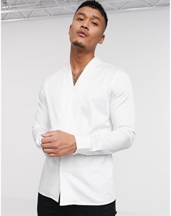 Белая приталенная сатиновая рубашка шалевым воротником Premium Asos design