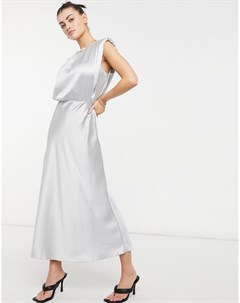 Серебристое атласное платье миди без рукавов Asos design