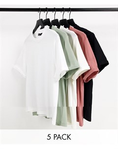 Комплект из 5 футболок из органического хлопка с отворотами на рукавах Asos design