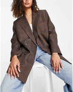 Коричневый узкий пиджак в винтажном стиле в клетку премиум класса Asos design