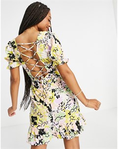 Платье мини с квадратным вырезом тонкими бретельками на спине и ярким цветочным принтом Influence