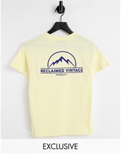 Желтая приталенная футболка в стиле унисекс с пейзажным логотипом Inspired Reclaimed vintage
