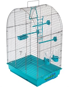 Клетка бирюзовая разборная с поилкой кормушкой жердочками для птиц Д 42 х Ш 30 х В 65 см Голубой Homepet