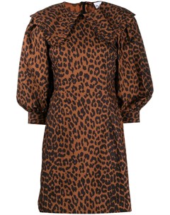 Платье мини с леопардовым принтом и пышными рукавами Ganni