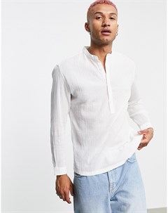 Белая фактурная рубашка с воротником на пуговице Bershka