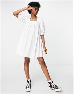 Белое поплиновое платье мини со сборками и завязками на спине New look