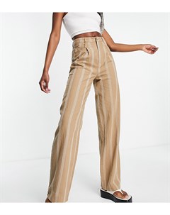 Свободные льняные брюки светло коричневого цвета в полоску в винтажном стиле ASOS DESIGN Tall Asos tall