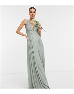 Платье макси оливкового цвета со сборками на лифе драпировкой и запахом ASOS DESIGN Tall Bridesmaid Asos tall