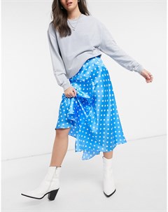 Синяя асимметричная юбка мидакси в горошек Asos design