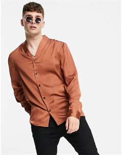 Атласная рубашка медного цвета классического кроя с шалевым воротником Asos design