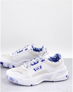 Бело синие кожаные кроссовки на массивной подошве с мраморным принтом Ace Lift Lacoste