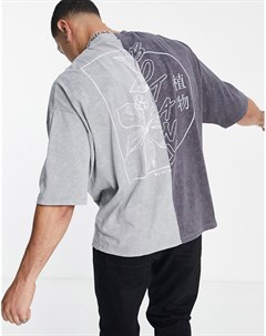 Выбеленная oversized футболка в стиле колор блок с принтом на спине Asos design