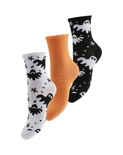 Набор из 3 пар носков на Хэллоуин оранжевого черного и белого цветов с привидениями Pieces