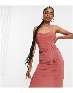 Розовое платье бюстье миди со сборками и лямкой через шею ASOS DESIGN Tall Asos tall