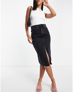 Черная юбка миди в винтажном стиле с разрезом спереди Wåven