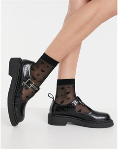 Черные туфли в стиле Мэри Джейн на плоской подошве с эффектом крокодиловой кожи Lamoda