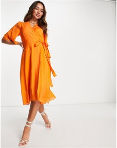 Оранжевое платье миди с запахом спереди Hazini Inwear