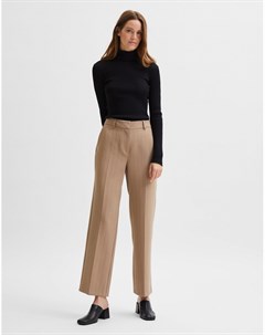 Бежевые строгие брюки с широкими штанинами в тонкую полоску Femme Selected