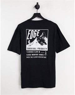 Черная oversized футболка из органического хлопка с принтом гор на спине Selected homme