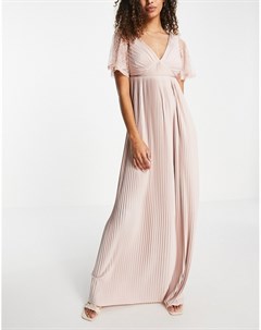 Приглушенно розовое платье макси со сборками поясом и кружевными рукавами Asos design