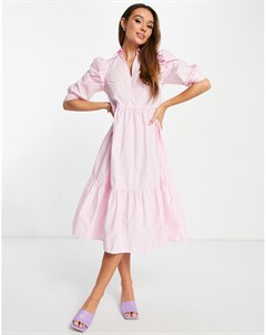 Ярусное платье рубашка миди пастельно розового цвета Glamorous
