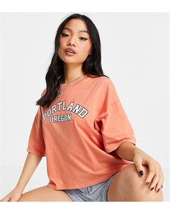 Оранжевая футболка с принтом Portland в университетском стиле Topshop petite