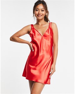 Красное атласное платье комбинация мини Flounce london